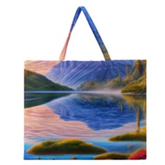 Romantic Lake Sunset Zipper Large Tote Bag by GardenOfOphir