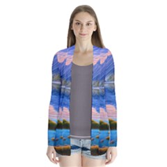 Romantic Lake Sunset Drape Collar Cardigan by GardenOfOphir