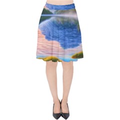 Romantic Lake Sunset Velvet High Waist Skirt by GardenOfOphir