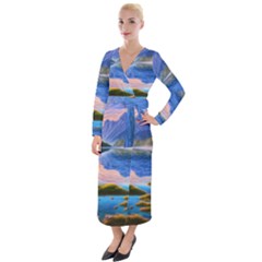 Romantic Lake Sunset Velvet Maxi Wrap Dress by GardenOfOphir