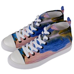 Romantic Lake Sunset Women s Mid-top Canvas Sneakers by GardenOfOphir