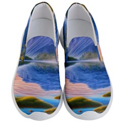 Romantic Lake Sunset Men s Lightweight Slip Ons by GardenOfOphir