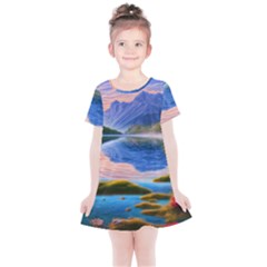 Romantic Lake Sunset Kids  Simple Cotton Dress by GardenOfOphir