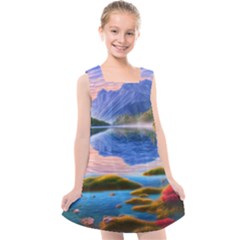 Romantic Lake Sunset Kids  Cross Back Dress by GardenOfOphir