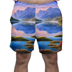 Romantic Lake Sunset Men s Shorts by GardenOfOphir