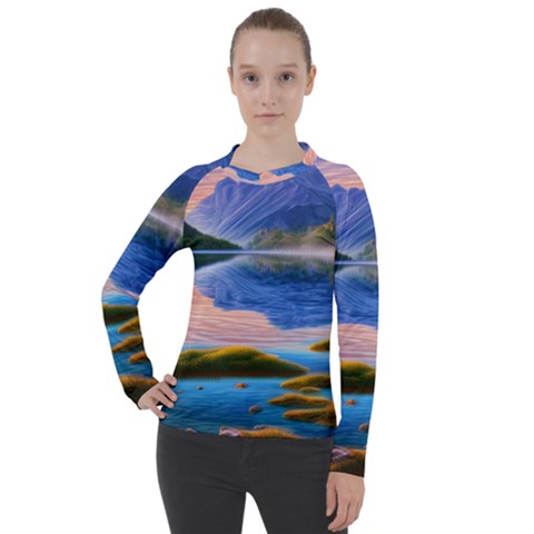 Romantic Lake Sunset Women s Pique Long Sleeve Tee by GardenOfOphir