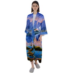 Romantic Lake Sunset Maxi Satin Kimono by GardenOfOphir