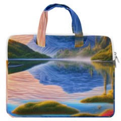 Romantic Lake Sunset Macbook Pro 16  Double Pocket Laptop Bag  by GardenOfOphir