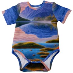 Romantic Lake Sunset Baby Short Sleeve Bodysuit by GardenOfOphir