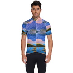 Romantic Lake Sunset Men s Short Sleeve Cycling Jersey by GardenOfOphir