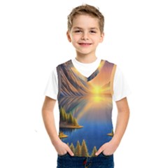 Remarkable Lake Sunset Kids  Basketball Tank Top by GardenOfOphir