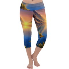 Remarkable Lake Sunset Capri Yoga Leggings by GardenOfOphir