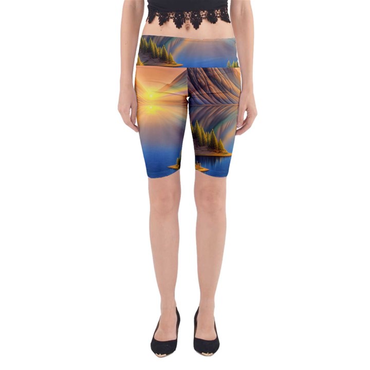 Remarkable Lake Sunset Yoga Cropped Leggings