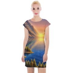 Remarkable Lake Sunset Cap Sleeve Bodycon Dress by GardenOfOphir