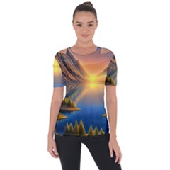 Remarkable Lake Sunset Shoulder Cut Out Short Sleeve Top by GardenOfOphir