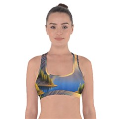 Remarkable Lake Sunset Cross Back Sports Bra by GardenOfOphir