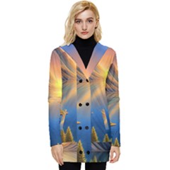 Remarkable Lake Sunset Button Up Hooded Coat  by GardenOfOphir