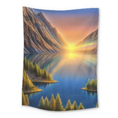 Remarkable Lake Sunset Medium Tapestry by GardenOfOphir