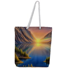 Remarkable Lake Sunset Full Print Rope Handle Tote (large) by GardenOfOphir