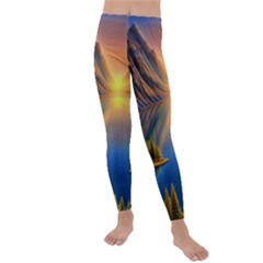 Remarkable Lake Sunset Kids  Lightweight Velour Leggings by GardenOfOphir