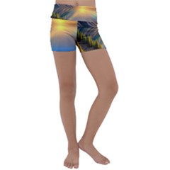 Remarkable Lake Sunset Kids  Lightweight Velour Yoga Shorts by GardenOfOphir