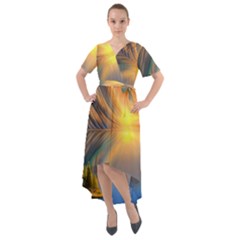 Remarkable Lake Sunset Front Wrap High Low Dress by GardenOfOphir