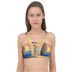 Remarkable Lake Sunset Cage Up Bikini Top by GardenOfOphir