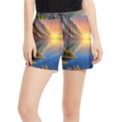 Remarkable Lake Sunset Women s Runner Shorts by GardenOfOphir