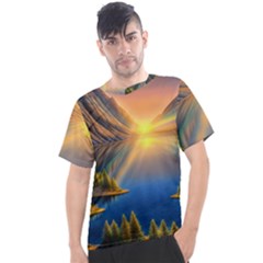 Remarkable Lake Sunset Men s Sport Top by GardenOfOphir