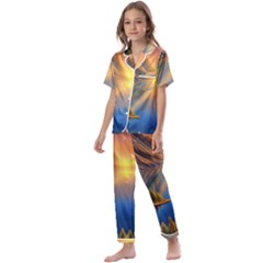 Remarkable Lake Sunset Kids  Satin Short Sleeve Pajamas Set by GardenOfOphir