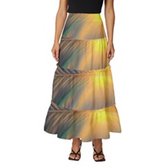 Remarkable Lake Sunset Tiered Ruffle Maxi Skirt by GardenOfOphir