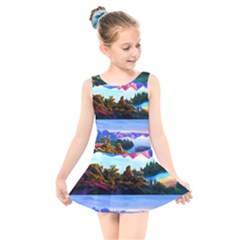 Solemn Soft Pastel Sunset Kids  Skater Dress Swimsuit by GardenOfOphir