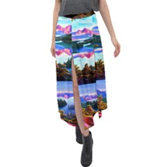 Solemn Soft Pastel Sunset Velour Split Maxi Skirt by GardenOfOphir