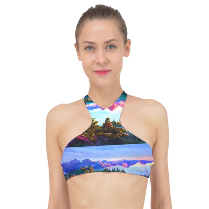 Solemn Soft Pastel Sunset High Neck Bikini Top