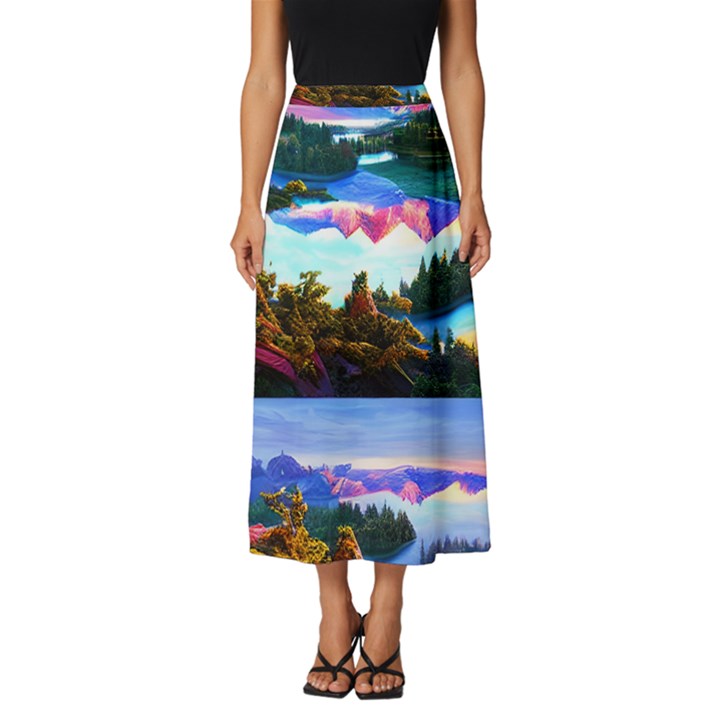 Solemn Soft Pastel Sunset Classic Midi Chiffon Skirt