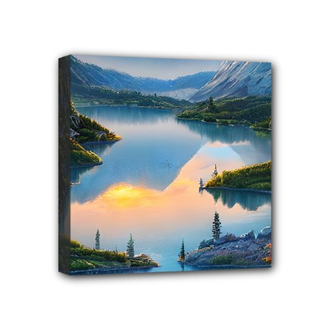 Somber Lake Sunset Mini Canvas 4  X 4  (stretched) by GardenOfOphir