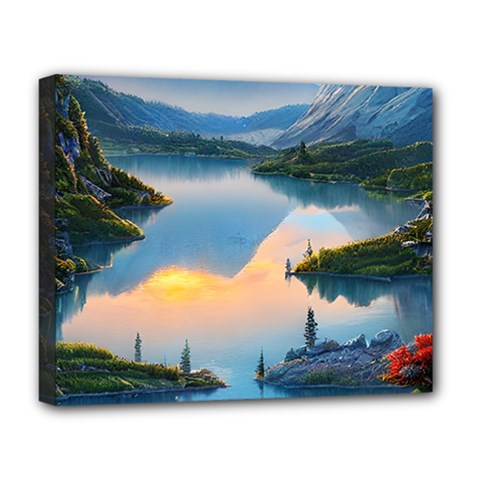 Somber Lake Sunset Deluxe Canvas 20  X 16  (stretched) by GardenOfOphir