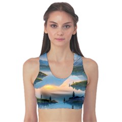 Somber Lake Sunset Sports Bra by GardenOfOphir