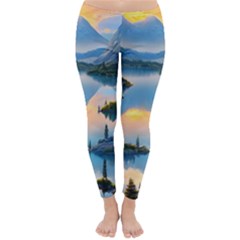 Somber Lake Sunset Classic Winter Leggings by GardenOfOphir