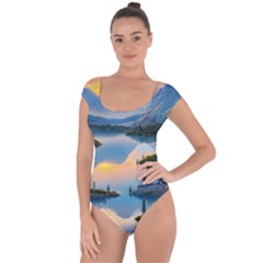 Somber Lake Sunset Short Sleeve Leotard  by GardenOfOphir