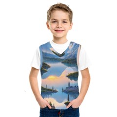 Somber Lake Sunset Kids  Basketball Tank Top by GardenOfOphir