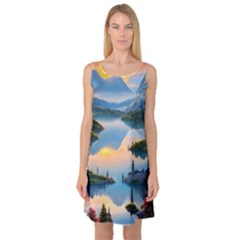 Somber Lake Sunset Sleeveless Satin Nightdress by GardenOfOphir