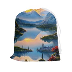 Somber Lake Sunset Drawstring Pouch (2xl) by GardenOfOphir