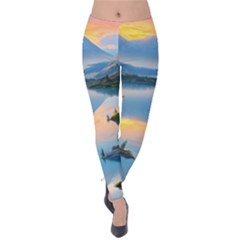 Somber Lake Sunset Velvet Leggings by GardenOfOphir