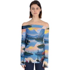 Somber Lake Sunset Off Shoulder Long Sleeve Top by GardenOfOphir