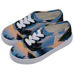 Somber Lake Sunset Kids  Classic Low Top Sneakers by GardenOfOphir