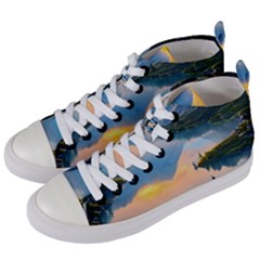 Somber Lake Sunset Women s Mid-top Canvas Sneakers by GardenOfOphir