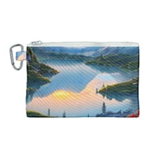 Somber Lake Sunset Canvas Cosmetic Bag (medium) by GardenOfOphir