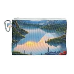 Somber Lake Sunset Canvas Cosmetic Bag (large) by GardenOfOphir