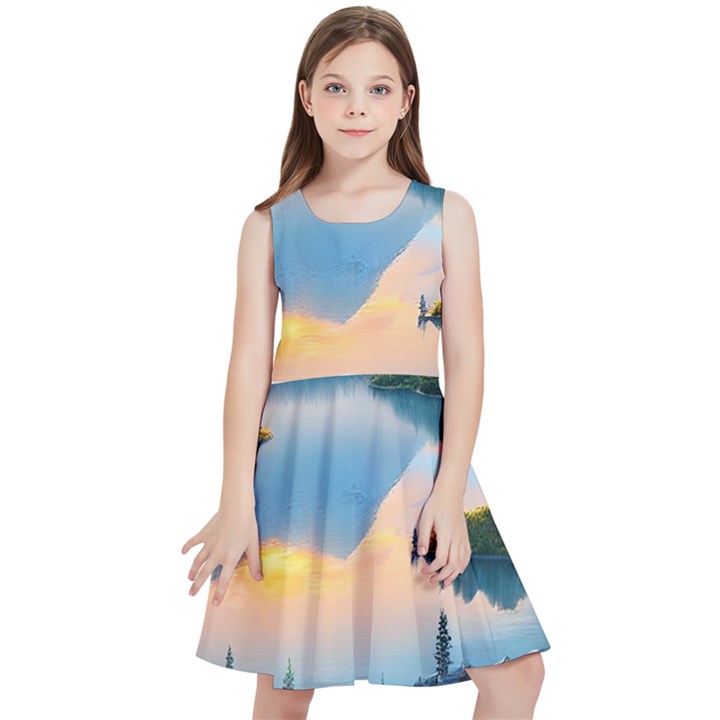 Somber Lake Sunset Kids  Skater Dress